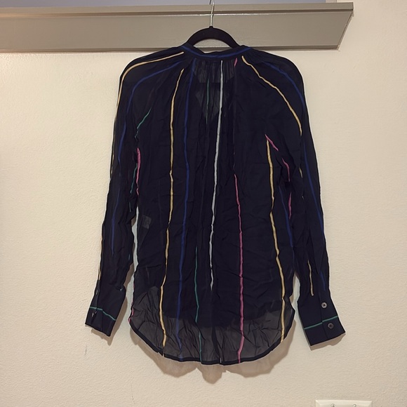 Derek Lam 10 Crosby Rainbow Stripe Semi-Sheer Mandarin Collar Blouse SZ 6 EUC - Picture 3 of 6